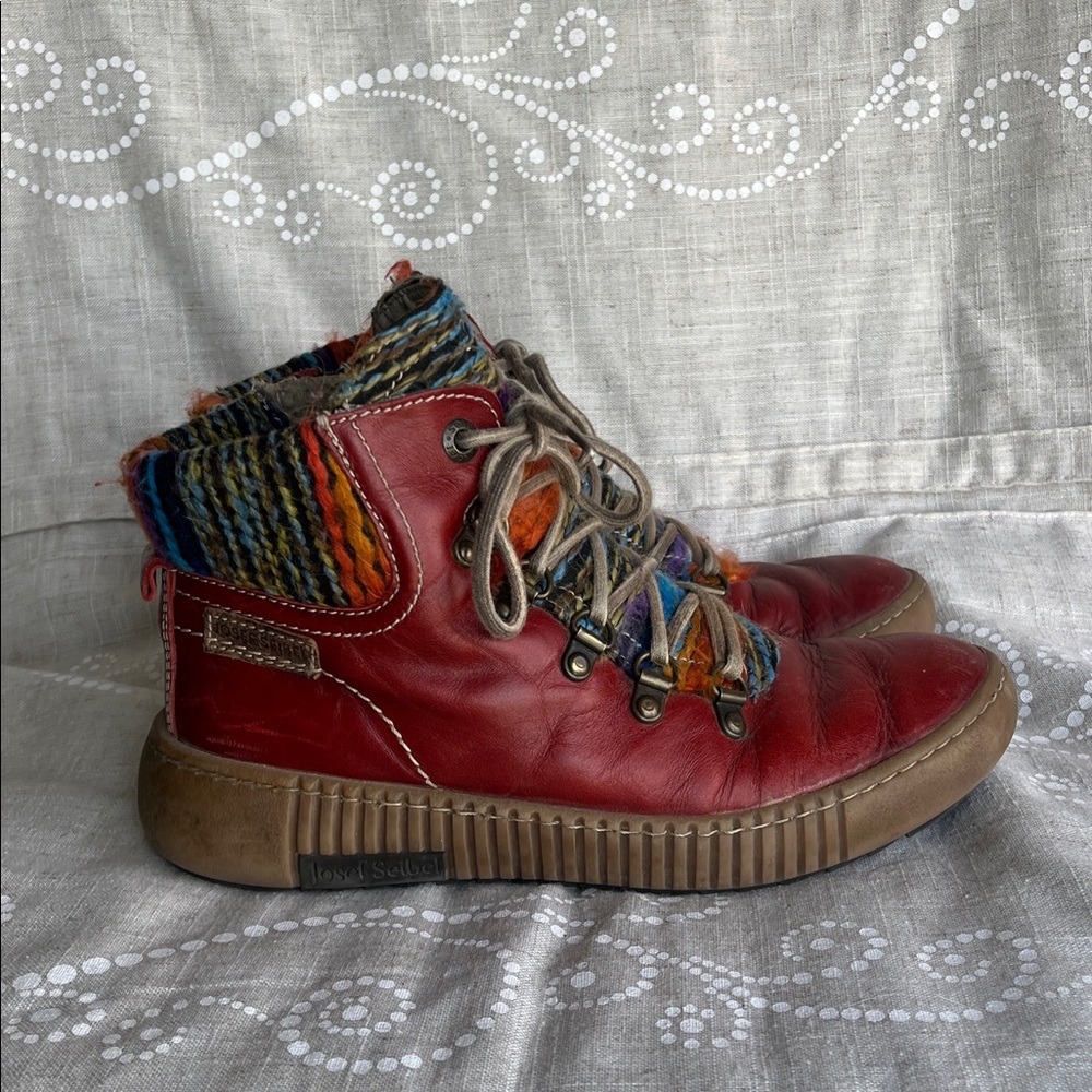 Josef Seibel Maren leather red with colored yarn boots   Arch Support 37, 6